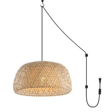 Mateo 18" Farmhouse Coastal Bamboo 180" Cord Plug-In or Hardwired LED Pendant - JONATHAN Y